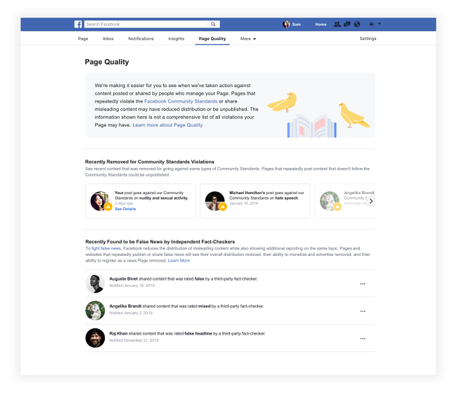 Facebook Page Quality tab