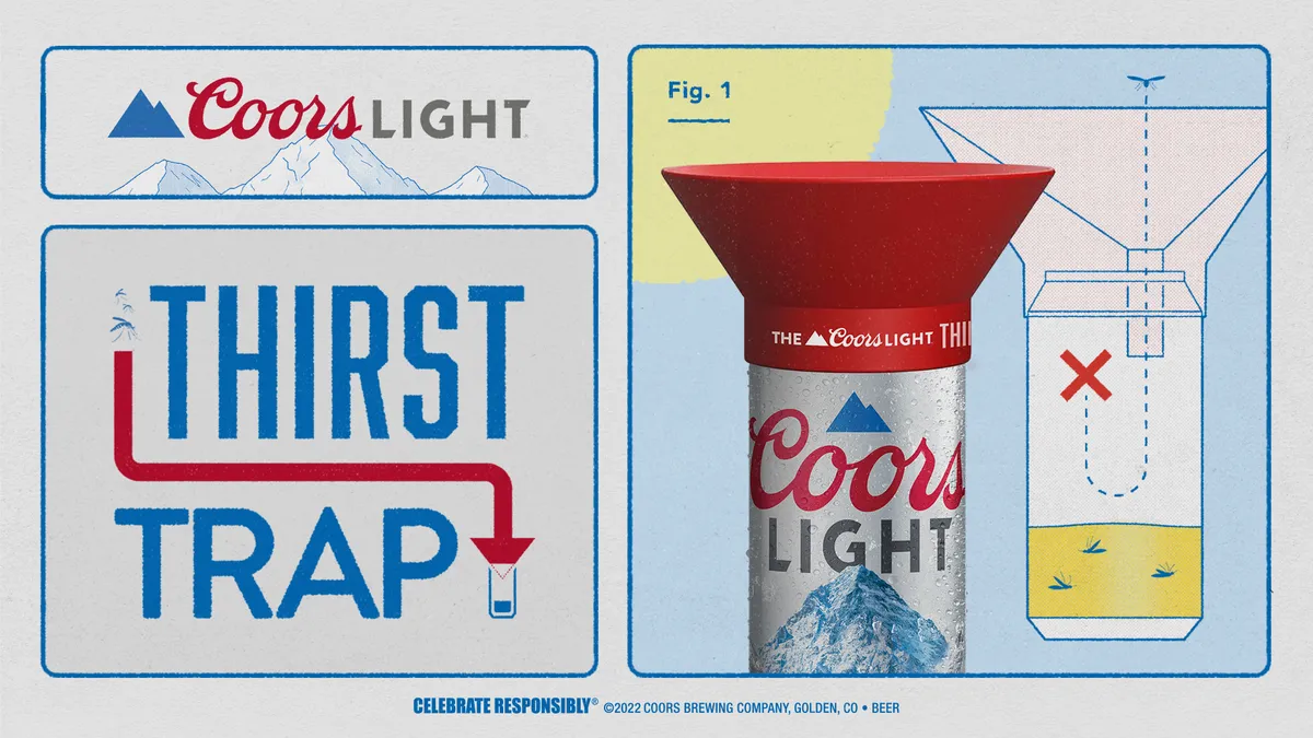 The Coors Light "Thirst Trap," which is a red cone on top of a silver can.