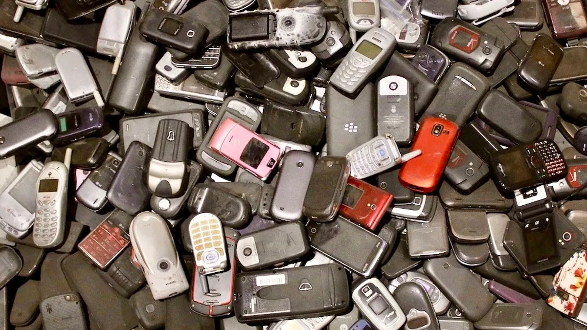 A pile of discarded old cell phones