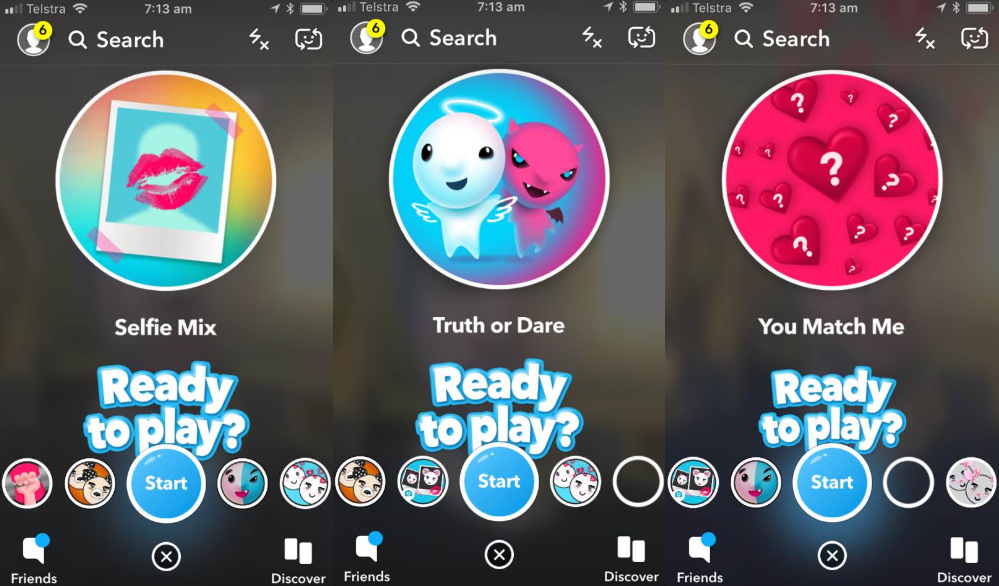 Examples of Snap Lens games in the app