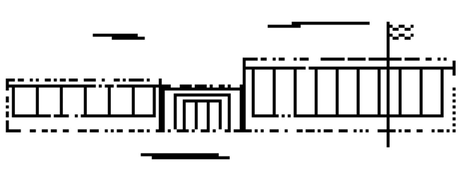 An illustration of a school with missing pieces that looks like data blocks.