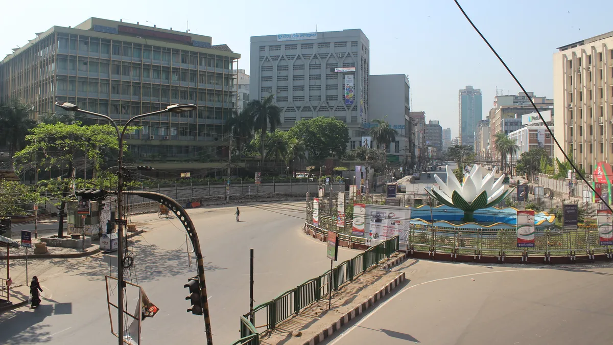 A picture of an empty Shapla Square in Dkaha, Bangladesh taken during the March 2020 coronavirus lockdowns.