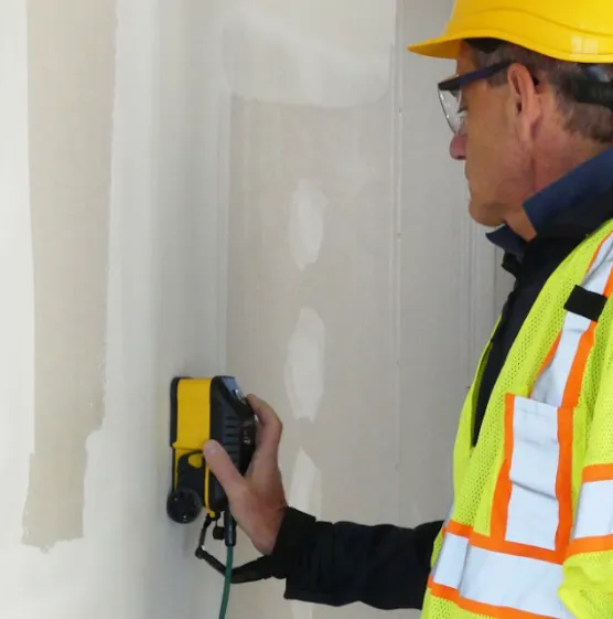 a man scans a wall with radar