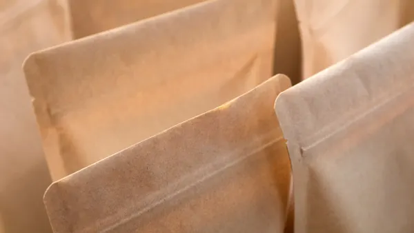 A close-up view of several flexible paper pouches.