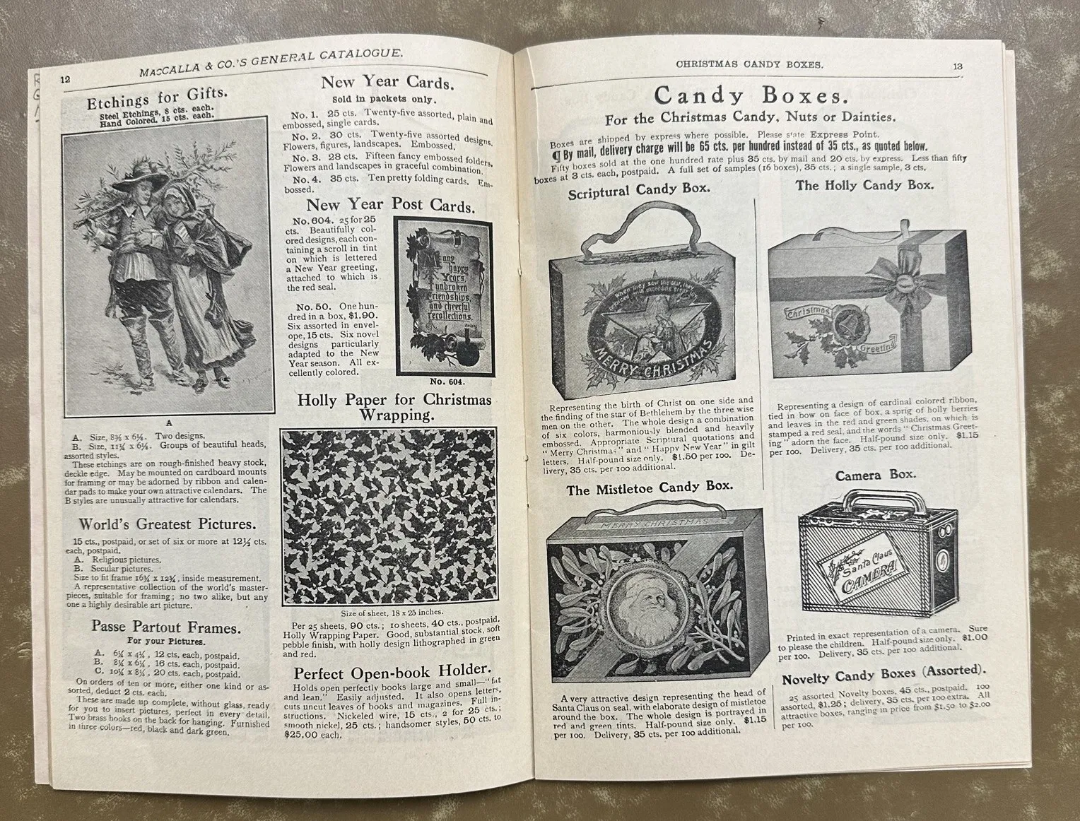 Photo of page from MacCalla &amp;amp;amp;amp; Co. catalog with holiday images in 1898