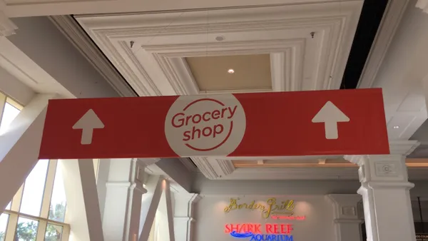 Red sign with the word "Groceryshop"