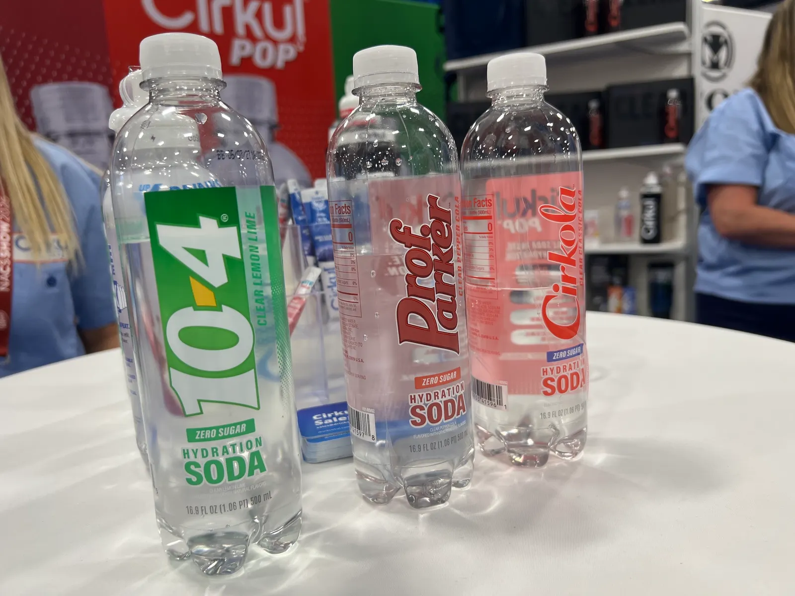 Beverage company Cirkul displayed bottles of its new hydration soda line at the 2026 NACS Show