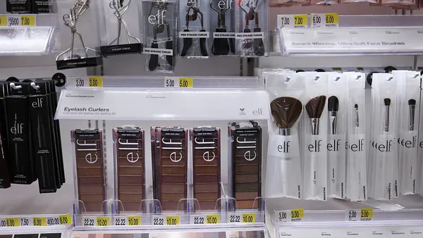 Makeup on display at a retail store.