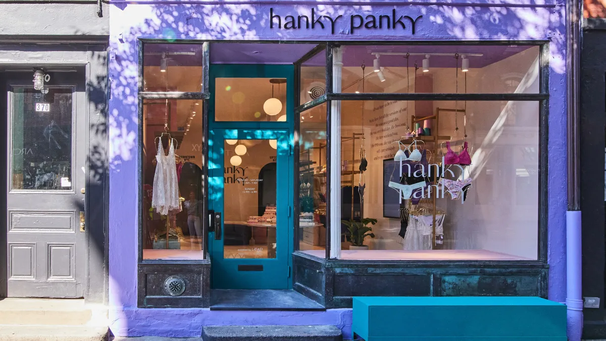 A purple Hanky Panky storefront in New York City.