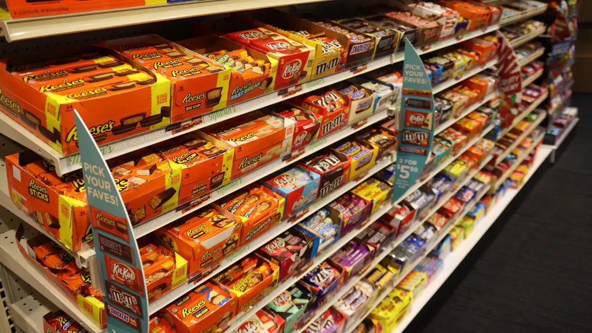 Reese's chocolate on shelf in a store.