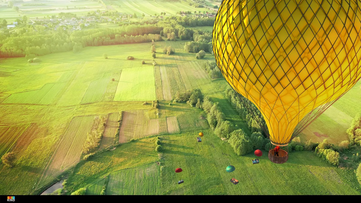 Kind hot air balloon delivery concept retrieved by Marketing Dive on July 21, 2020