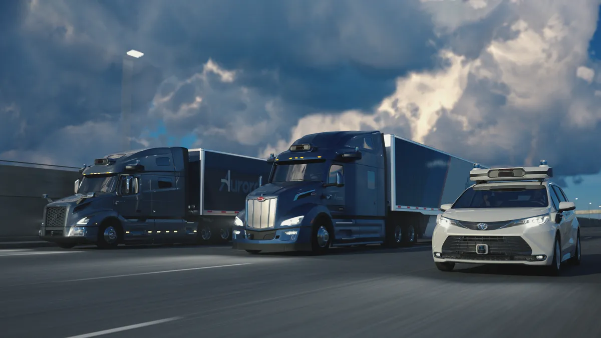 A rendering of Aurora's purpose-built trucks and passenger vehicles.