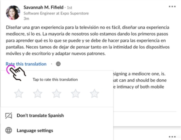 LinkedIn language translation