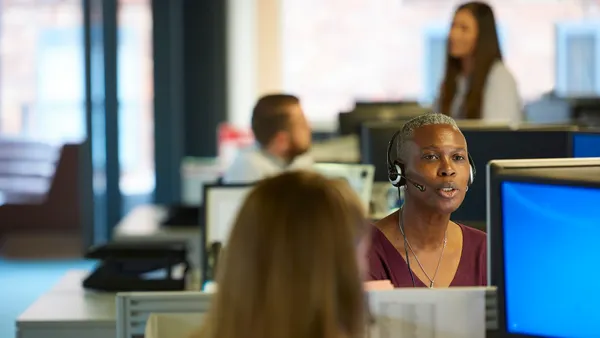 Call center workers in an office.