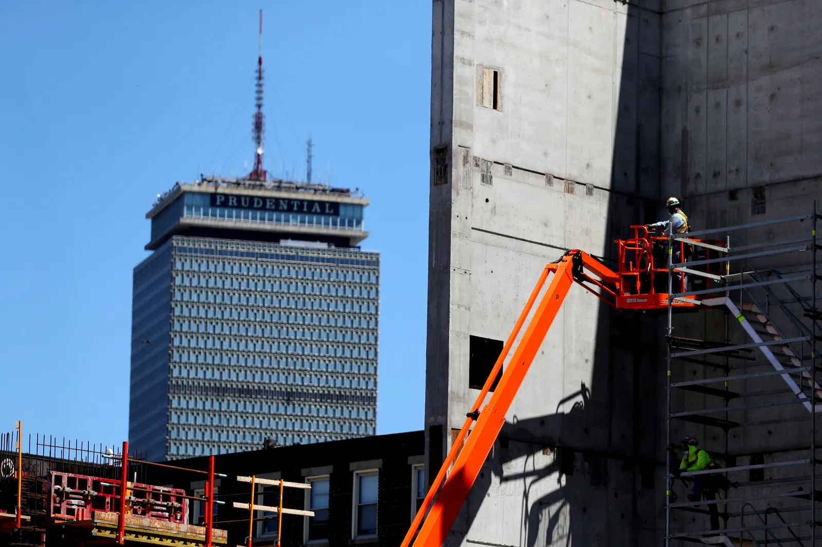 Boston's Prudential tower to the left, construction site to the right