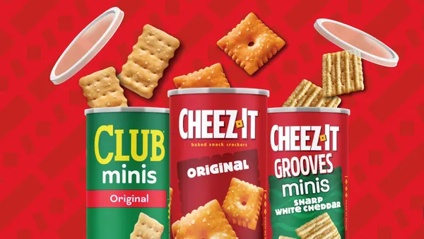 Three fiber-based cans have branding for Cheez-It and Club crackers on the outside.