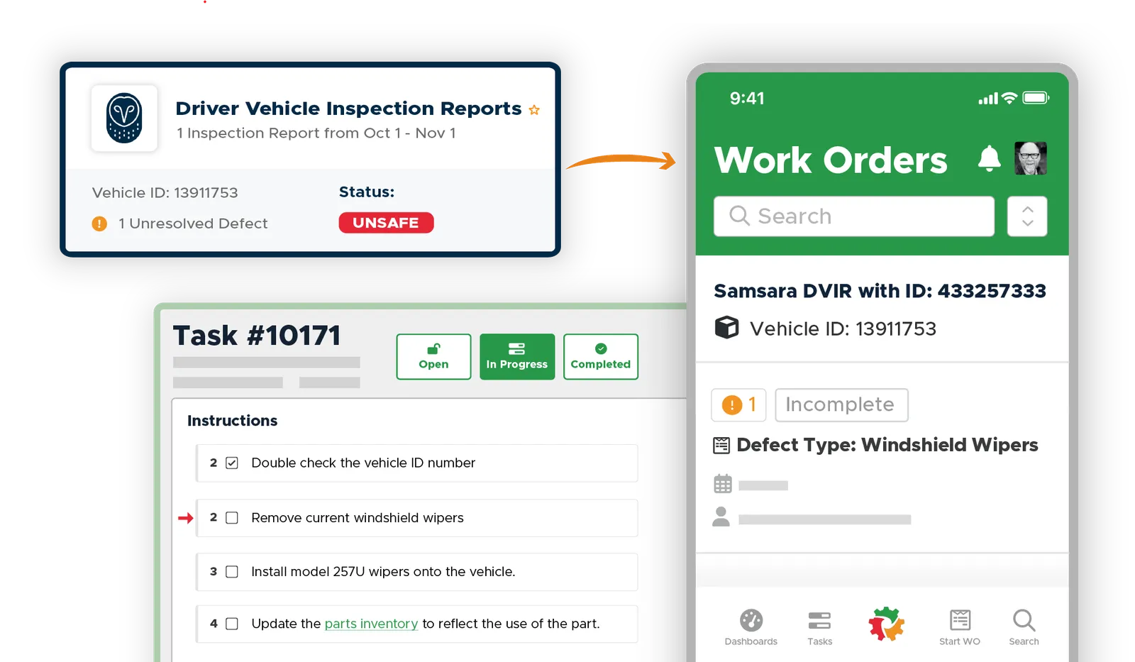 A rendering of Limble's computerized maintenance management system leveraging data from Samsara's IoT sensors to automate maintenance workflows