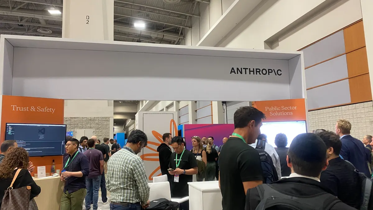 The Anthropic booth on the Expo floor at the Walter E. Washington Convention Center in Washington, D.C during an AWS Summit on June 10, 2025.