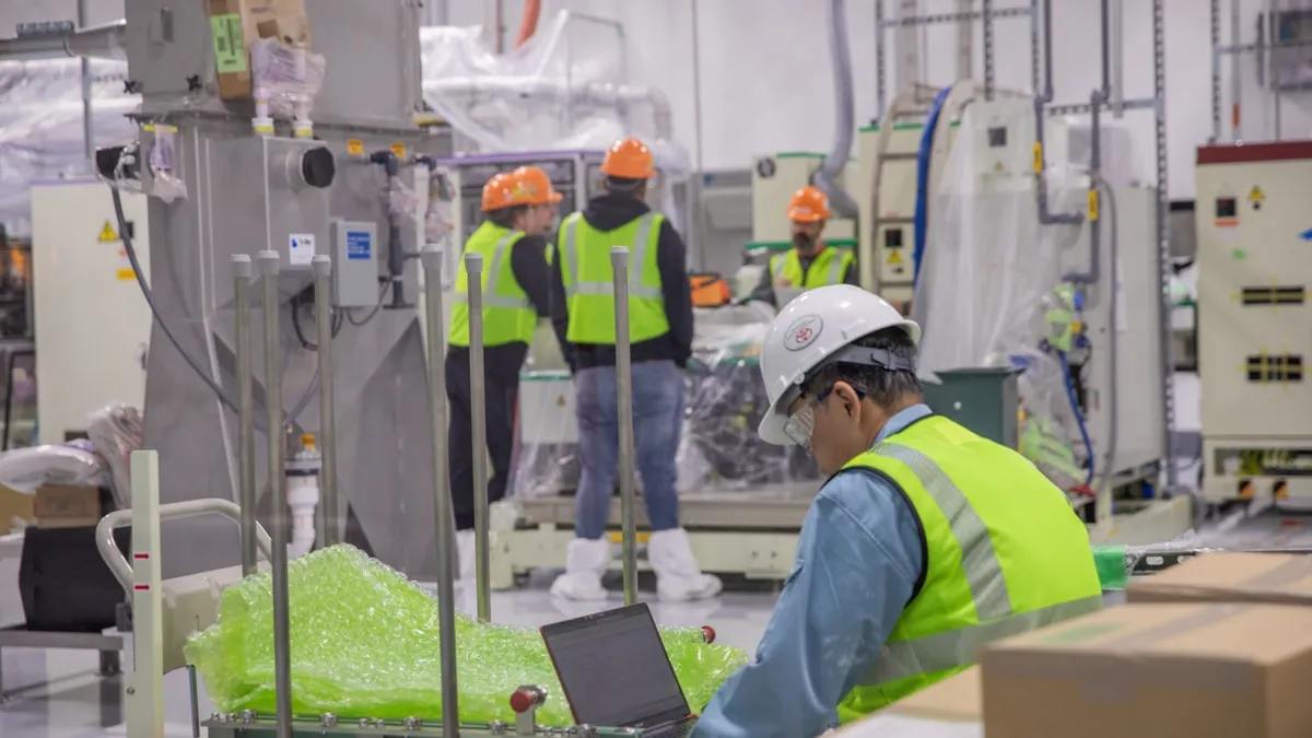 Construction workers at Toyota's EV battery plant in North Carolina.