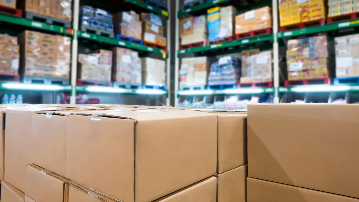 Boxes in a storage closet
