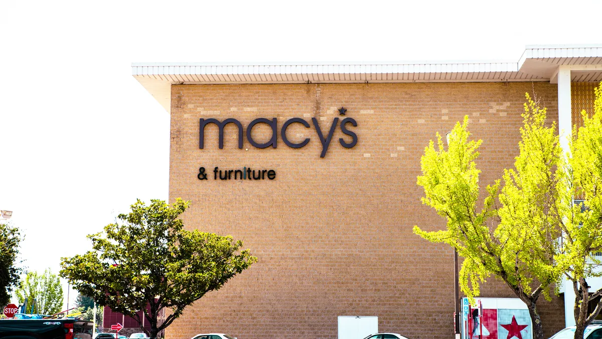 An exterior corner of a Macy's store.