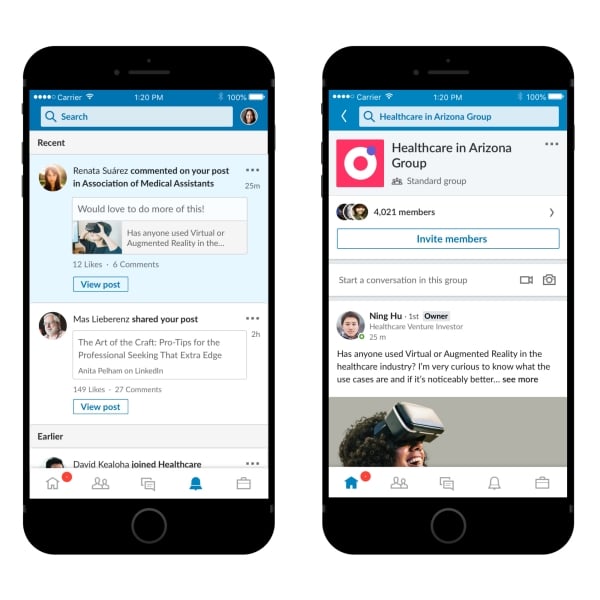 Screenshots of the new LinkedIn groups
