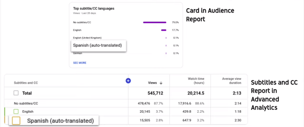 YouTube language report