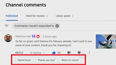 YouTube Smart Replies