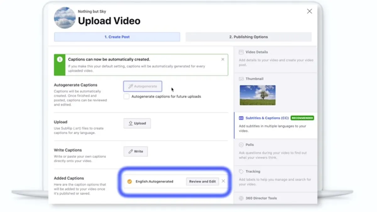 Facebook caption editor