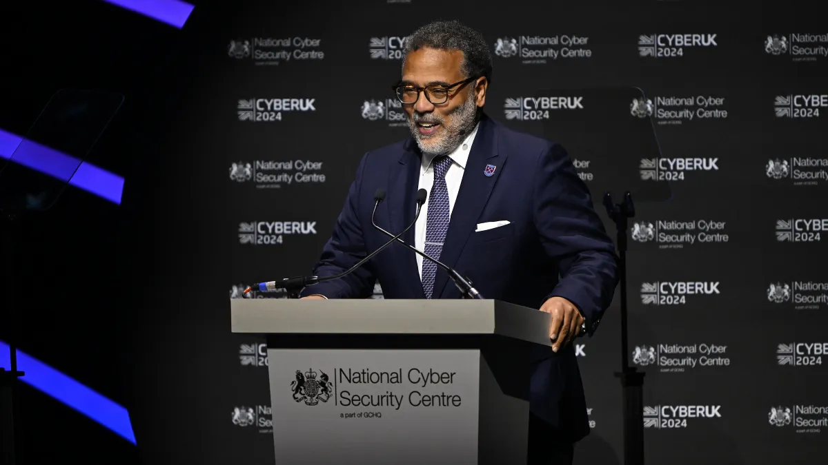 U.S. National Cyber Director Harry Coker Jr. speaks during keynote at CyberUK 2024.