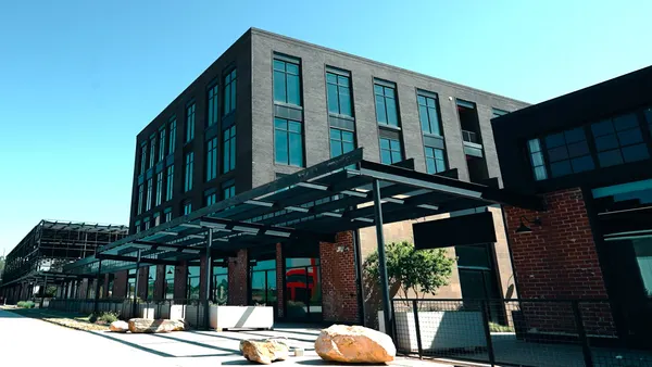 The exterior of a commercial building.