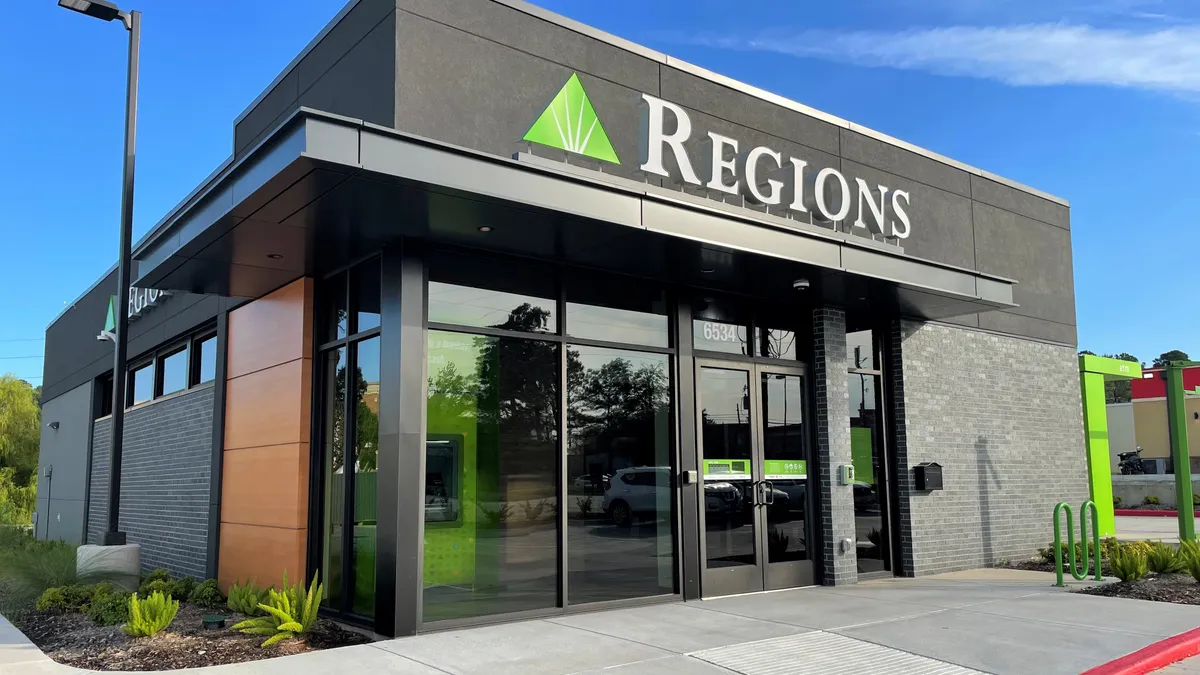 An exterior shot of a Regions Bank branch.