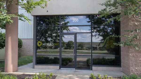 Myriad360 office building is pictured with the technology company's logo in site.