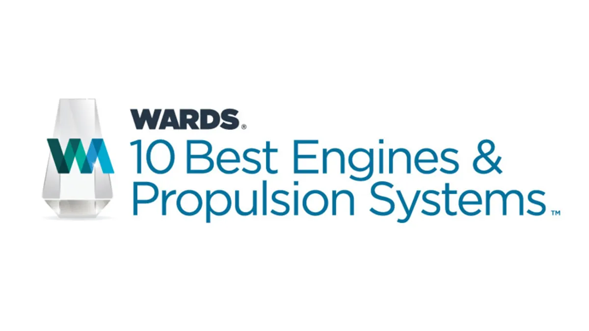 A trophy with a stylized W-A is shown next to the words Wards 10 Best Engines & Propulsion Systems, as part of a logo.