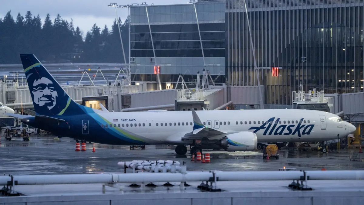 Alaska Airlines Boeing 737 aircraft at a Seattle-Tacoma Airport