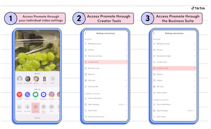 TikTok Promote options