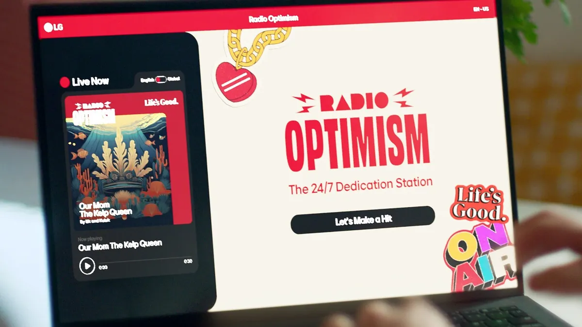 LG Electronics' "Radio Optimism" campaign imagery.