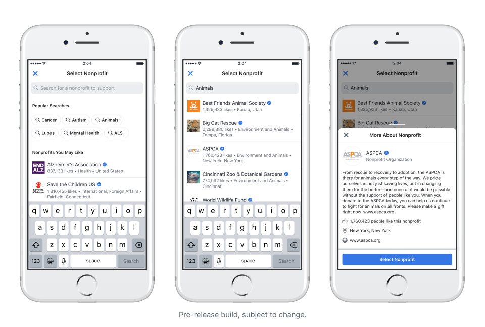 Facebook birthday fundraisers screenshots