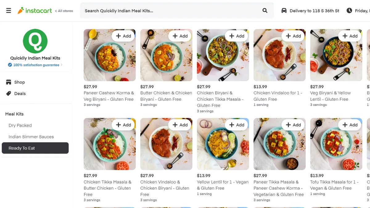 Quicklly meals on Instacart