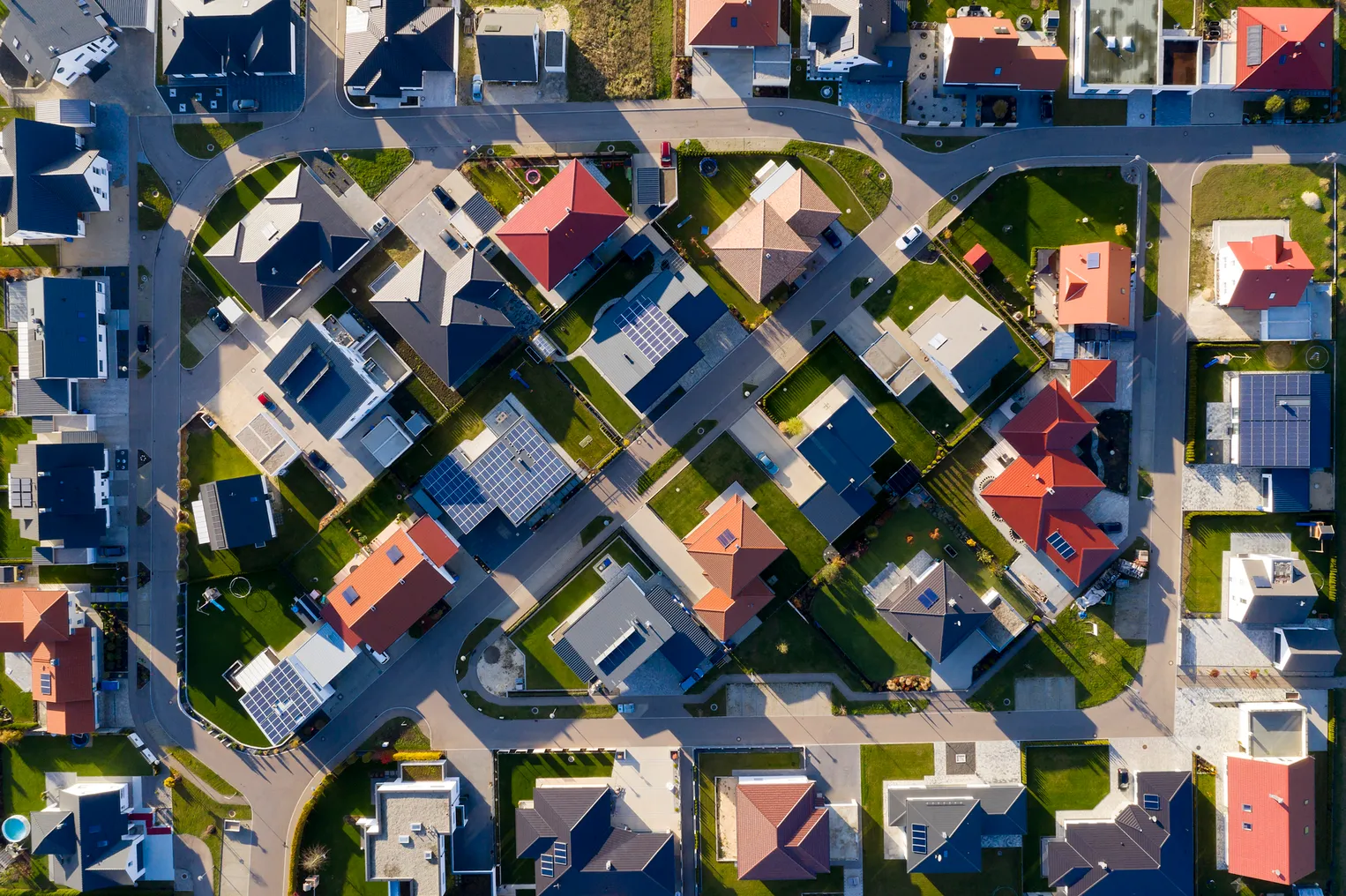 Aerial view of a modern houses in a new housing development.