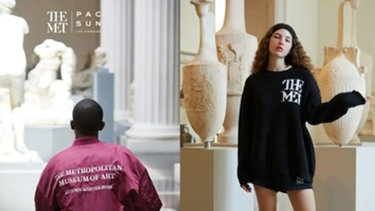 Two people model Pacsun apparel at the Metropolitan Museum of Art.