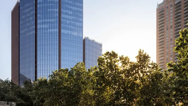 A tower in an urban setting.