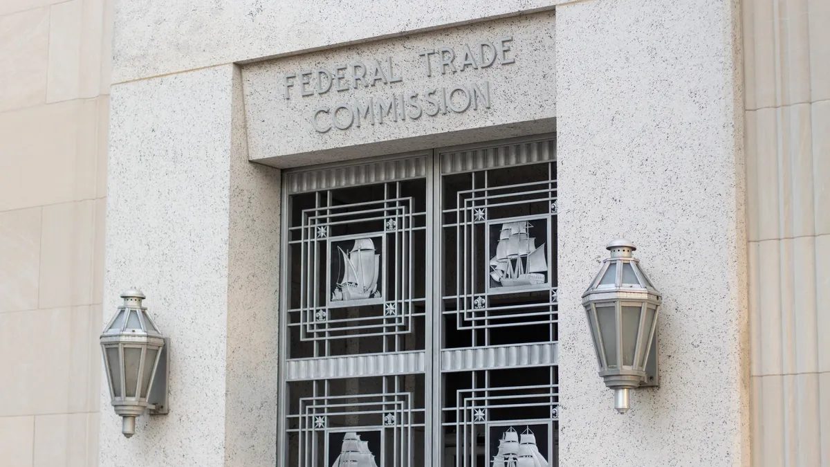 One of the entrances to the Federal Trade Commission Building in Washington, DC, that serves as the headquarters of the Federal Trade Commission (FTC).
