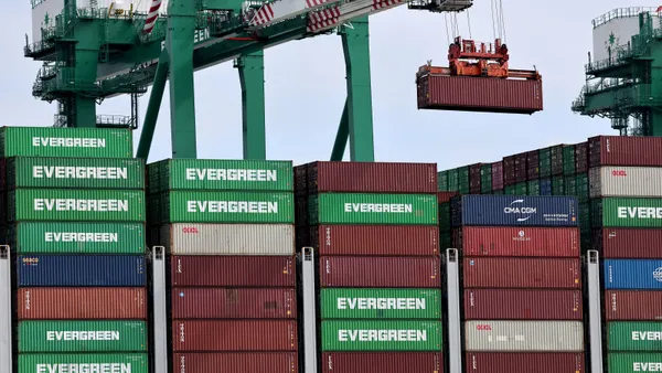 A shipping container is offloaded at the Port of Los Angeles on Sep. 25, 2026.