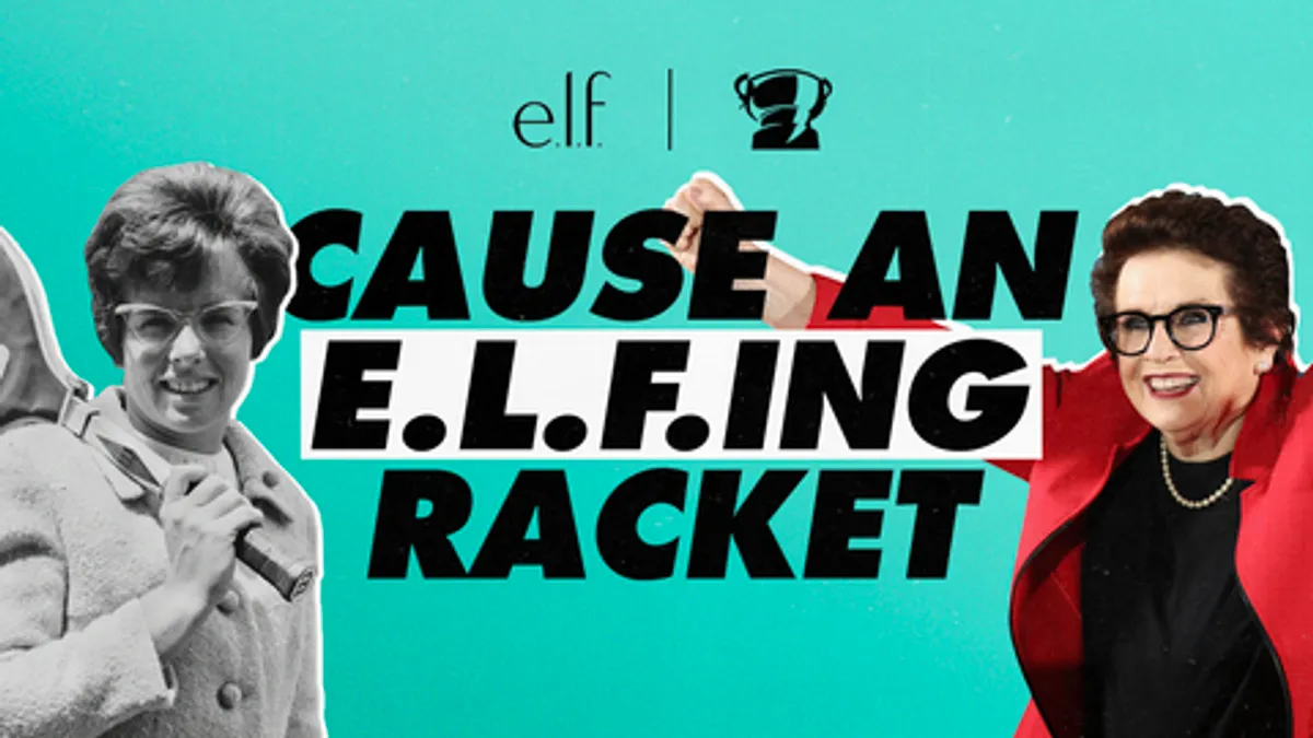 An E.l.f banner featuring Billie Jean King.