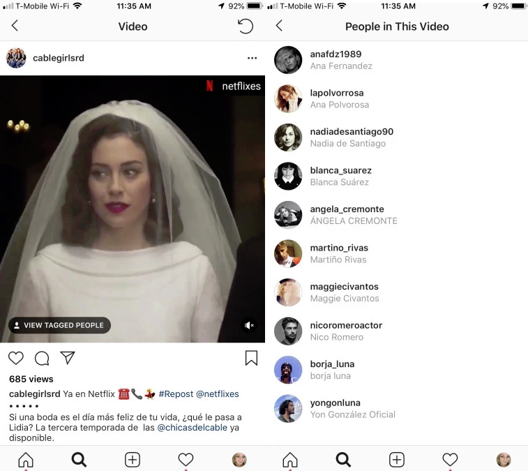 Instagram video tagging (screenshots)