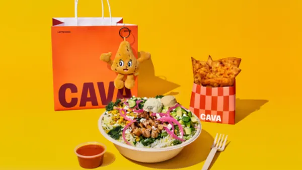 Peter the Pita Chip plushie on a Cava bag