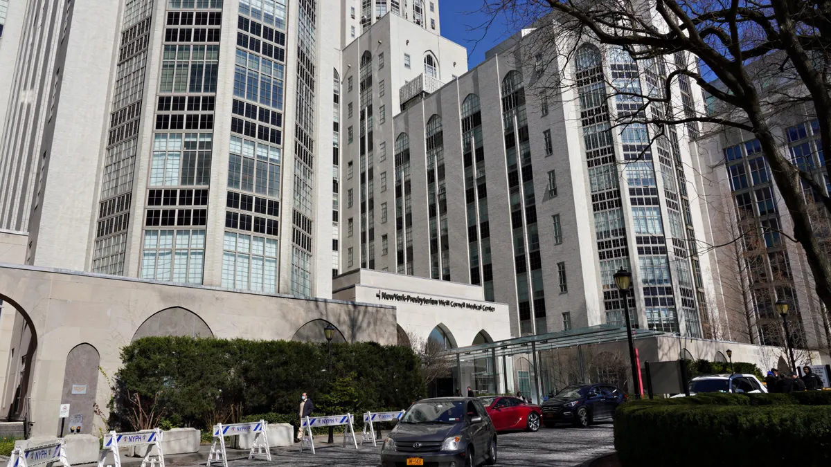 The exterior facade of NewYork–Presbyterian hospital.