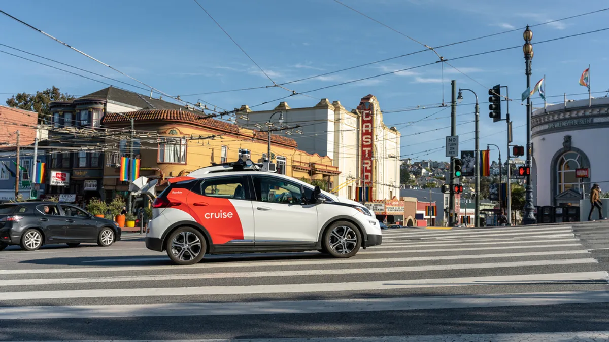 A Cruise Chevy Bolt EV on the streret in San Francisco.