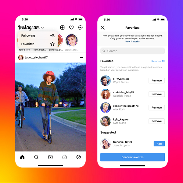 Instagram feed options